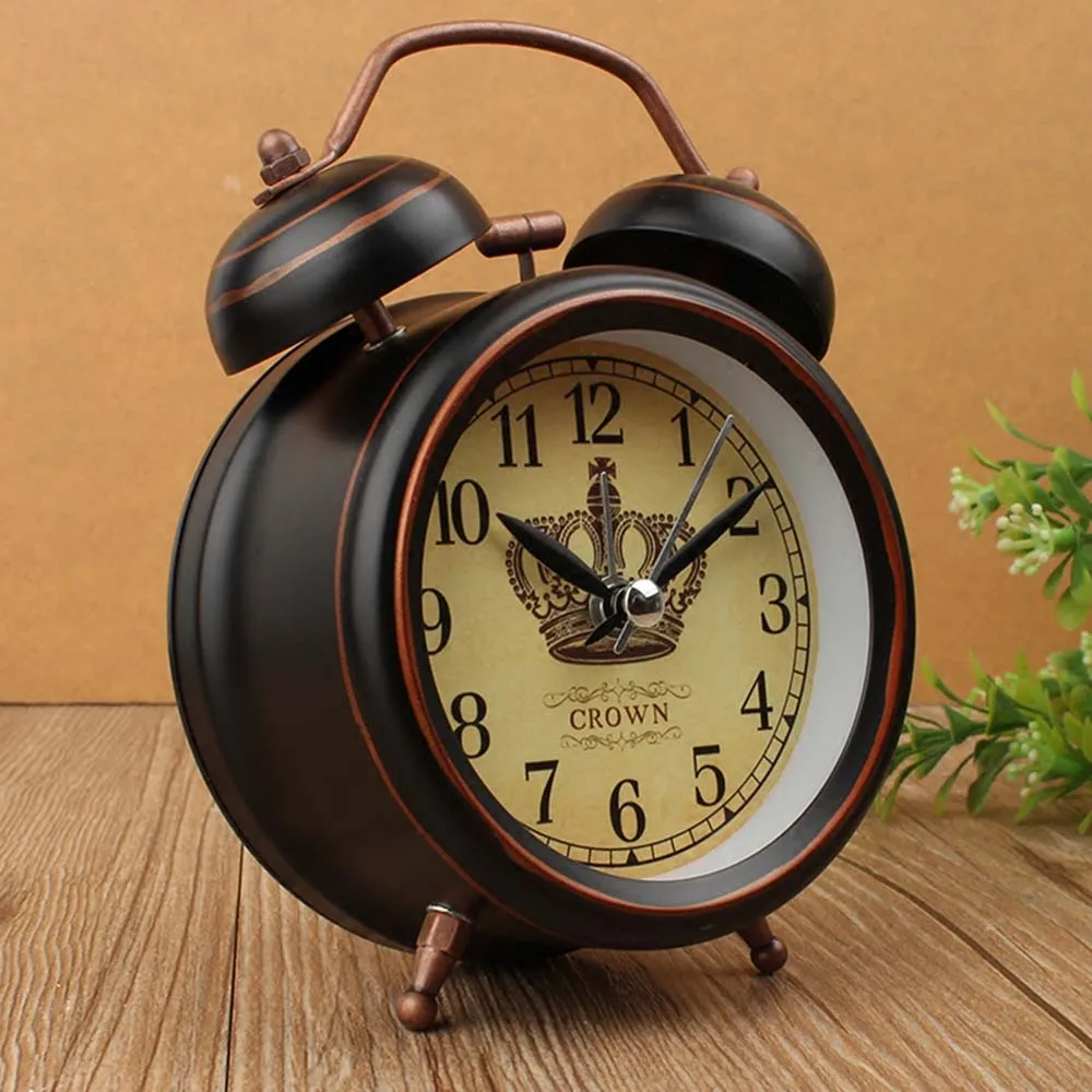 Vintage Night Light Alarm Clock European Retro Metal Alarm Clock