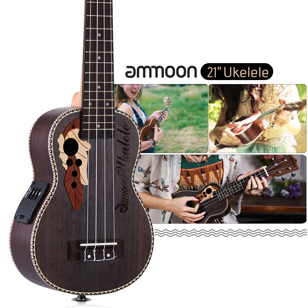 Ammoon укулеле 2" Акустическая укулеле 15 Лада 4 струны гитара укулеле Встроенный эквалайзер звукосниматель с подставкой для Укулеле