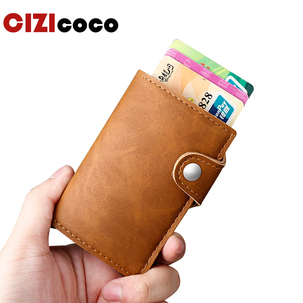 

Women And Men Antitheft Metal Card Holder Fashion RFID Aluminium Credit Card Holder PU Leather Travel Card Wallet