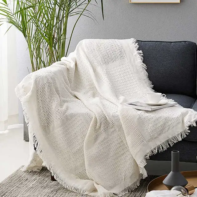 Buy Cilected White Solid Plaids Cotton Throw Blankets