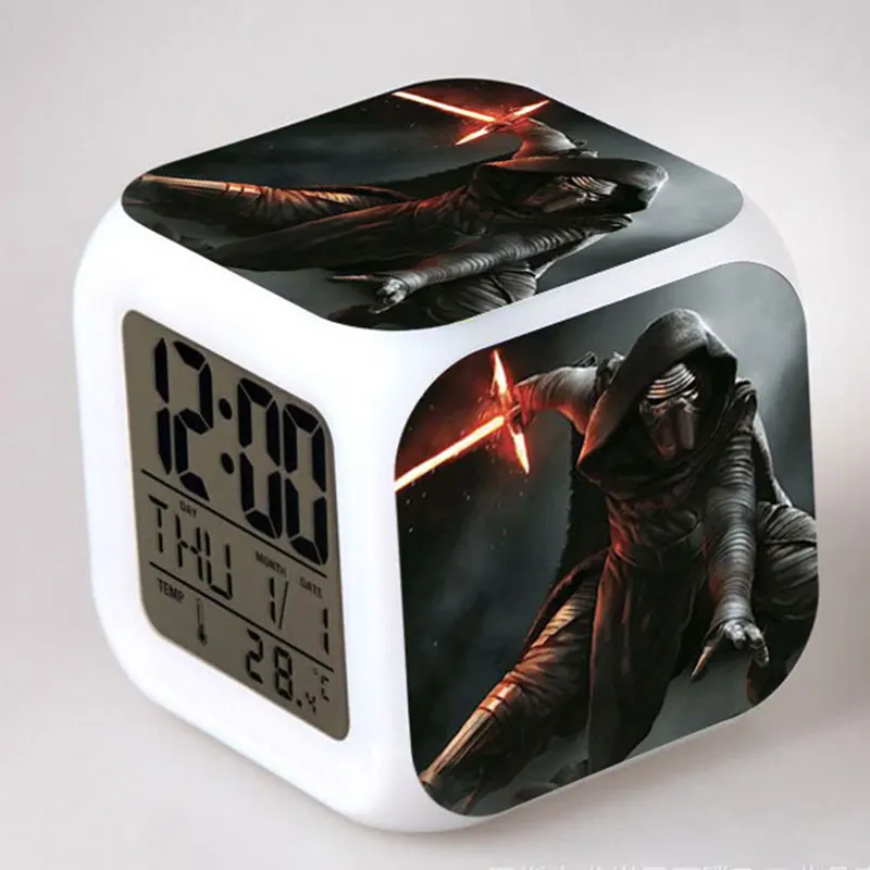 

Anime Figurines Star Wars Darth Vader Stormtrooper Darth Maul Yoda LED Touch Colorful light Alarm Clock Figure Toys for Children