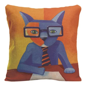 

Cotton Linen Painting Cushion Cover Decorative Pillow For Sofa Car Covers Pig Wolf Owl Pillow Case Animal Home Decor Pillowcase