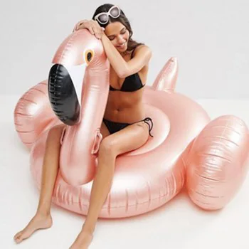 

60 Inch Giant Inflatable Rose Gold Flamingo Ride-on Pool Toy Swimming Game Toy Air Mattress Large Floating Island Boat Toy Party