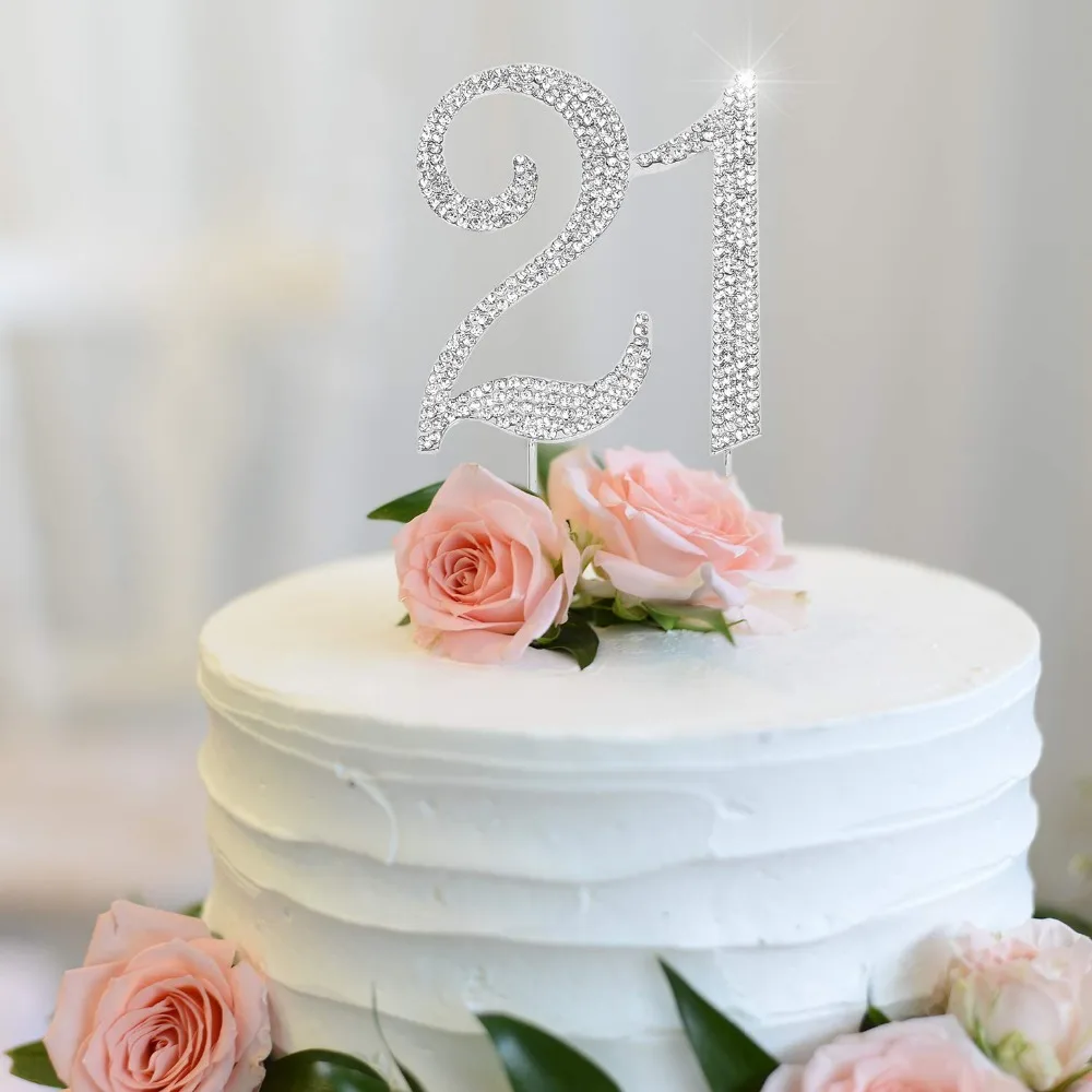 Hatcher lee Bling Crystal 21 Birthday Cake Topper - Best Keepsake  21st Party Decorations Silver (1)
