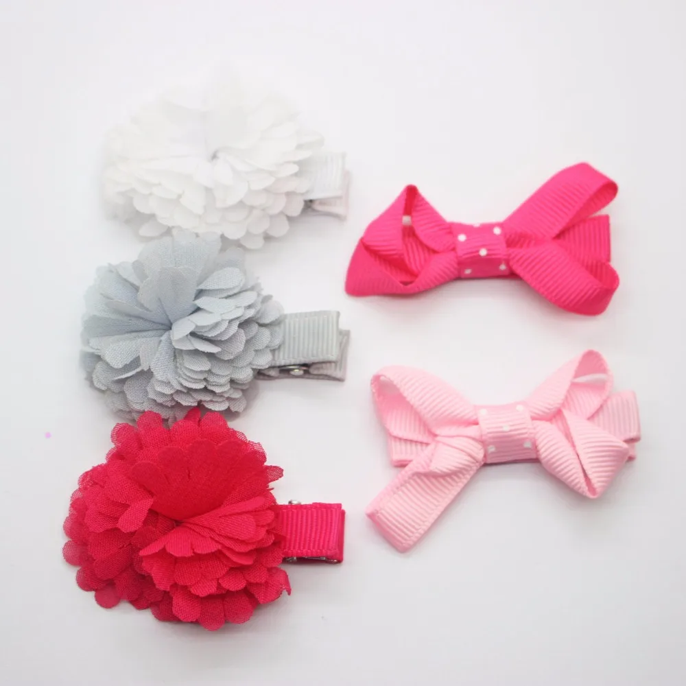 5 pcs/lot alligator hair clips chiffon flower ribbon bow knot hairpins
