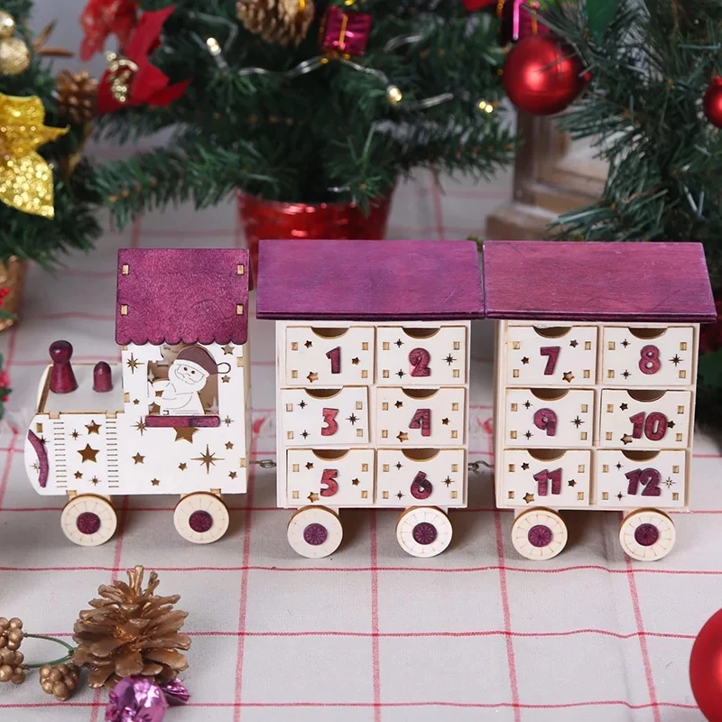 Рождественский Адвент календарь Рождественский деревянный поезд календарь шкаф украшения Деревянный Цветной обратный отсчет дети конфеты Маленькая подарочная коробка