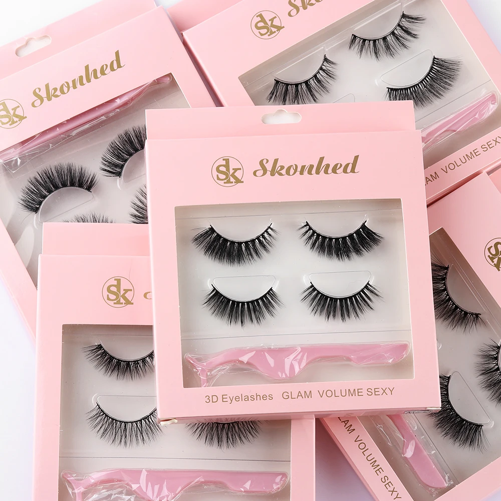 

2Pairs 3D Mink Hair Soft False Eyelashes With 1 Tweezer Wispy Thick Long Natural Lashes Eyes Makeup Beauty Extension Tools
