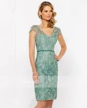Dressgirl Grün Cocktailkleider 2017 Mantel V-ausschnitt Kappen-hülsen Perlen Spitze Schärpe Backless Short Mini Homecoming Kleider