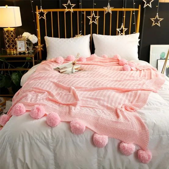 CAMMITEVER, 3 размера s, хлопковый помпон, вязаные крючком одеяла для детей, взрослых, двойной размер, покрывало для кровати