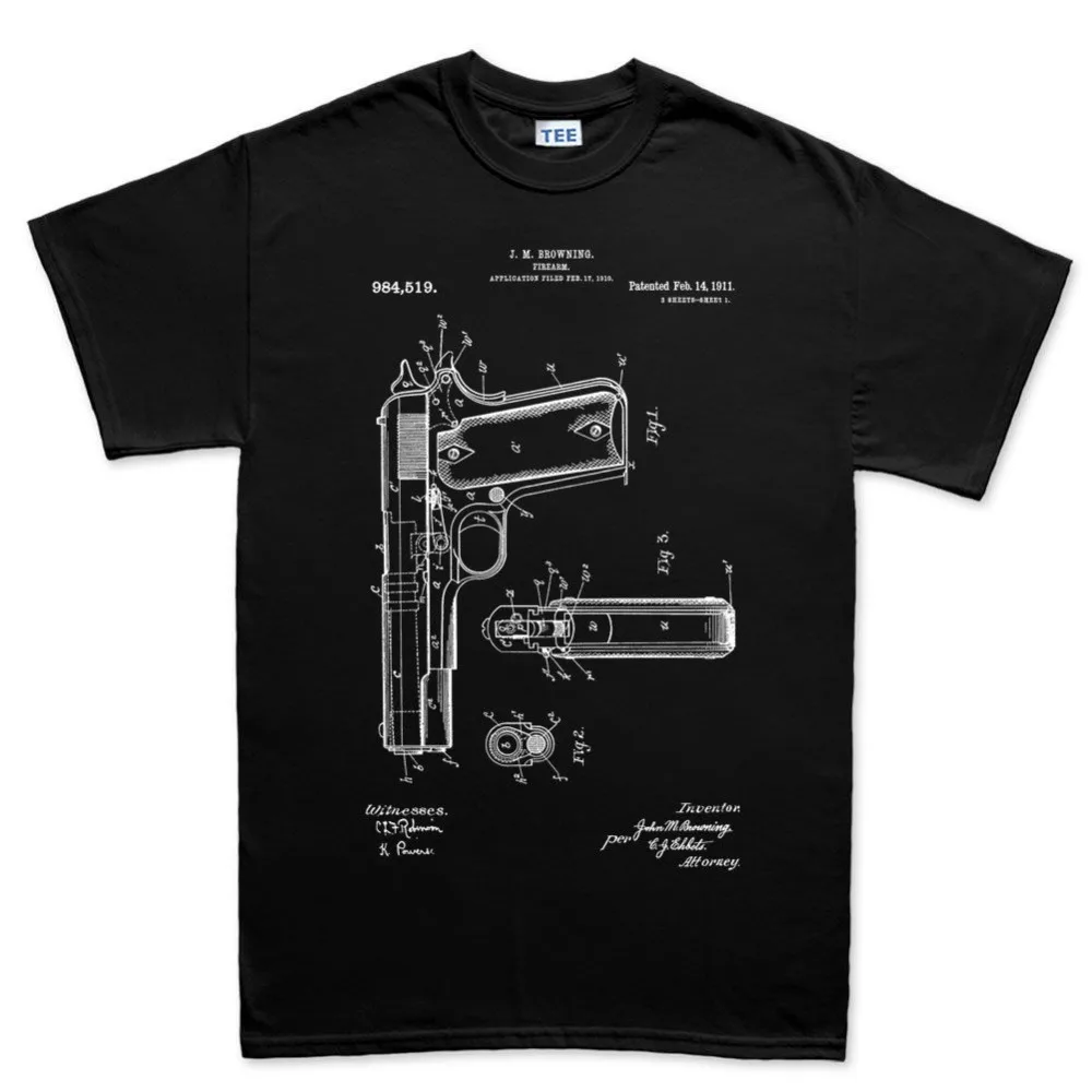 2019 Fashion Summer T Shirt 1911 Pistol Blueprint Gun Semi Auto G43 G19