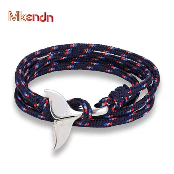 MKENDN New Whale Tail Anchor Bracelets Men Women Charm Nautical Survival Rope Chain Paracord Bracelet Male Wrap Metal Hooks