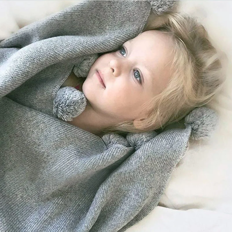Baby Blankets Fleece Blanket on the Bed Beach Gray Pom Pom Sofa Blanket Baby Children Cute Wool Blanket Infant Newborn 73105 (6)