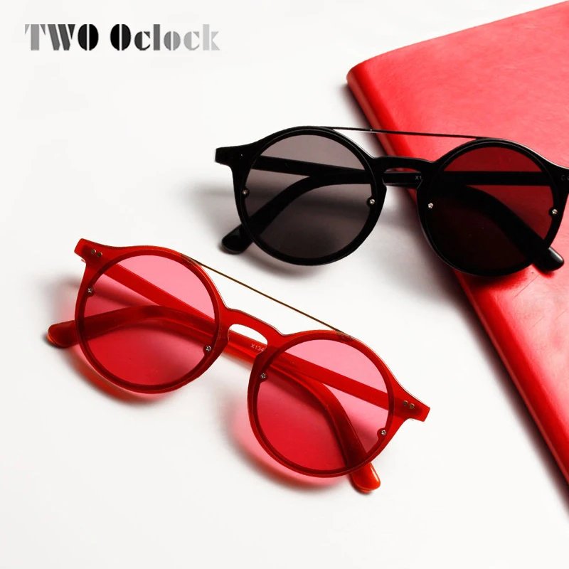 

TWO Oclock Round Sunglasses Men Women Fashion Glasses Brand Designer Retro Vintage Sunglases Red Black Hip Hop UV400 Oculo 81340