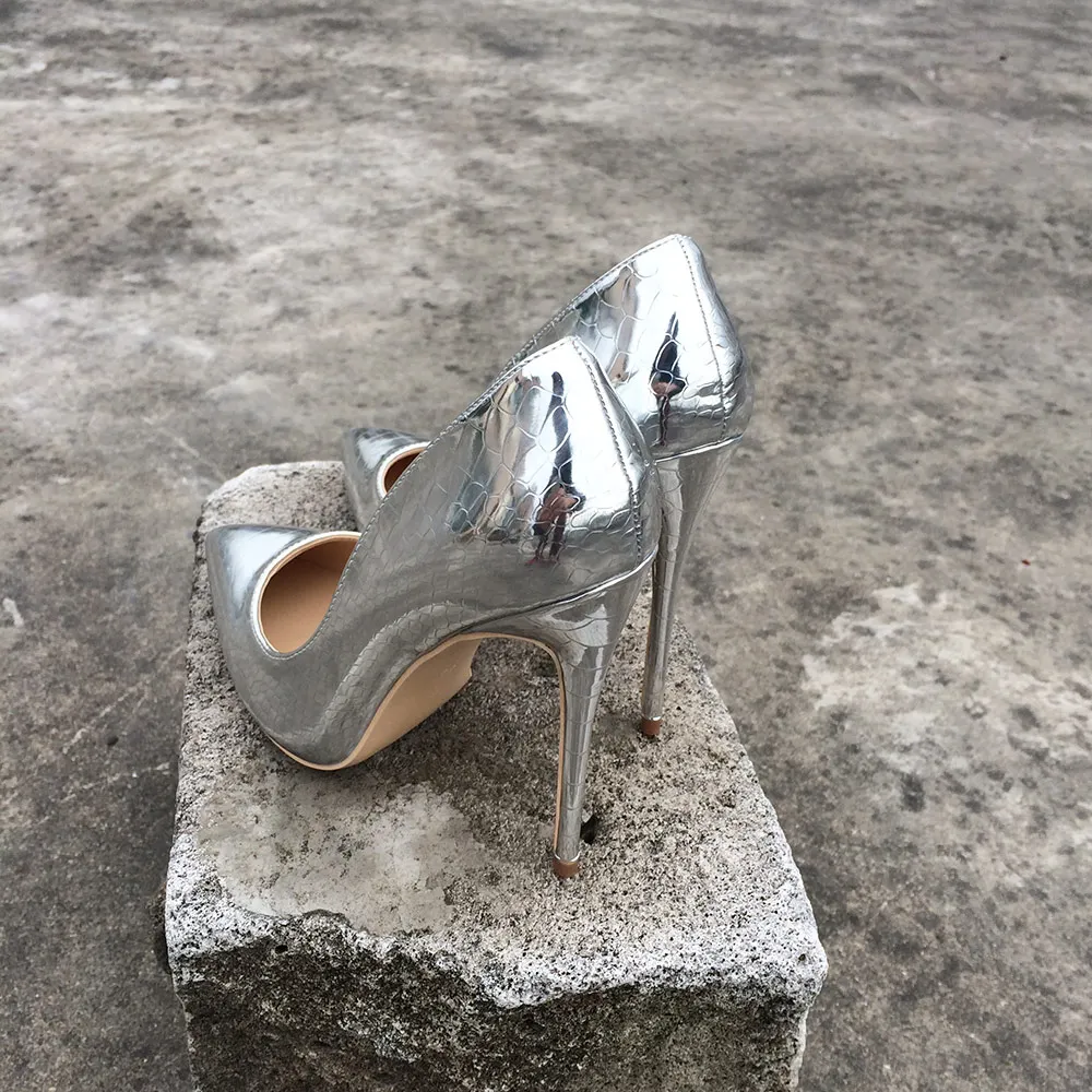 Veowalk Shiny Sexy Patern Extreme High Heels Stiletto Thin Heeled Pointed Toe Party Bridal Pumps wedding Bride shoes Silver Gold