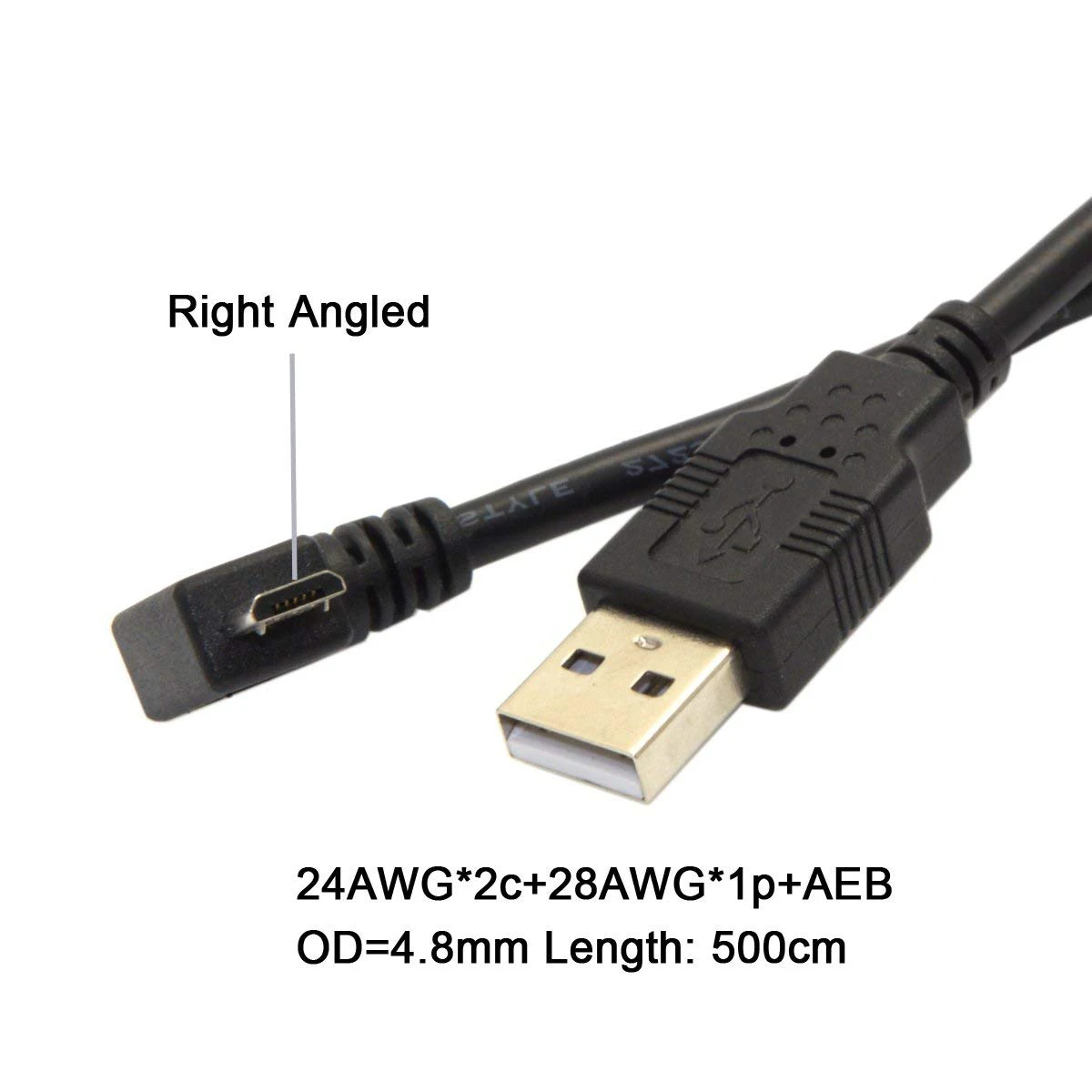 

Right Angled 90 Degree Micro-USB Male to USB 2.0 Data Charge Cable for Cell Phone and Tablet 5m