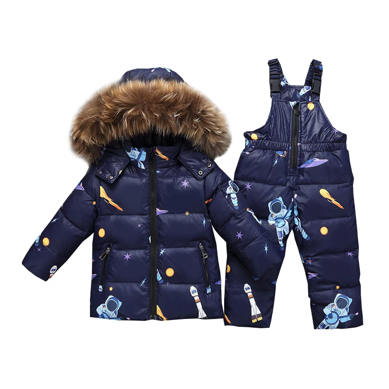 

2019 Girls Clothes Winter Fashion Warm Down Sets Kids Clothes Boys Jacket+Jumpsuit Pants 2pcs Suits Children Fur Hooded Set