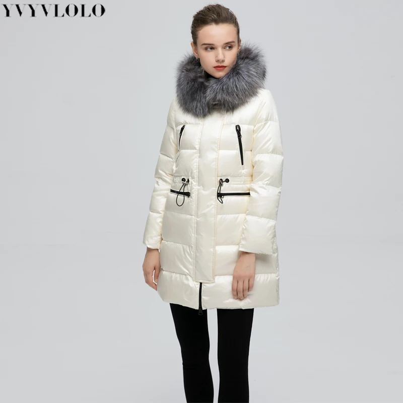 YVYVLOLO Для женщин зимняя куртка меха Куртка с воротником 2019 зимнее пальто