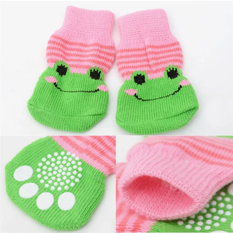 Puppy Dogs Pet Anti Slip Skid Bottom Sock 4PcsSet Small Medium Pets Booties Print Knits Socks for Dogs Pet Decorations 40JA4 (7)
