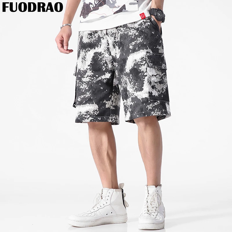 FUODRAO Лето Хип-хоп Короткие Бегунов Хлопок Harajuku шорты Уличная японский Эластичный пояс камуфляж грузовые шорты D073