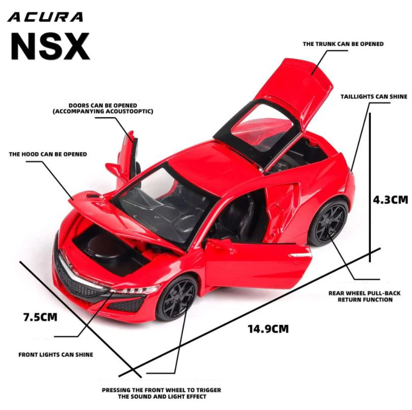 1:32 классический Acura NSX Diecasts& Toy Vehicles модель автомобиля со звуком и светильник коллекция автомобиля игрушки для мальчика Детский подарок