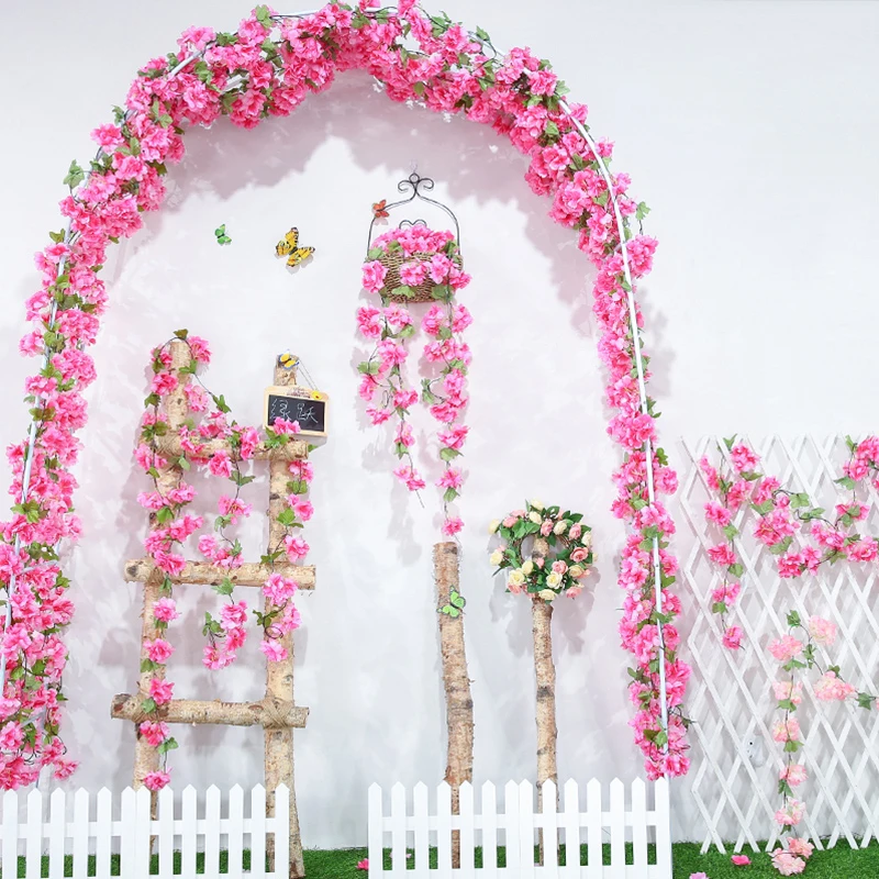 

yumai 235cm Long String Silk Cherry Blossom Flower Rattan Wedding Wall Hanging Artificial Flowers Vines Decorative Crafts
