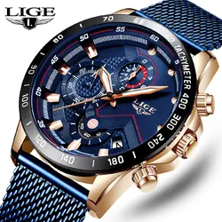 LIGE новый для мужчин часы лучший бренд класса люкс кварцевые часы сетки сталь модные часы в деловом стиле повседневное для мужчин s