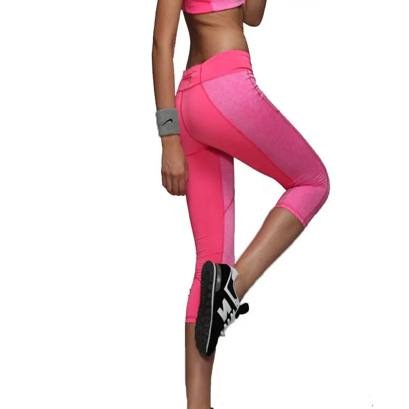 Women Sexy Zipper Pocket Leggings Fitness Capri Pants Reflective ...