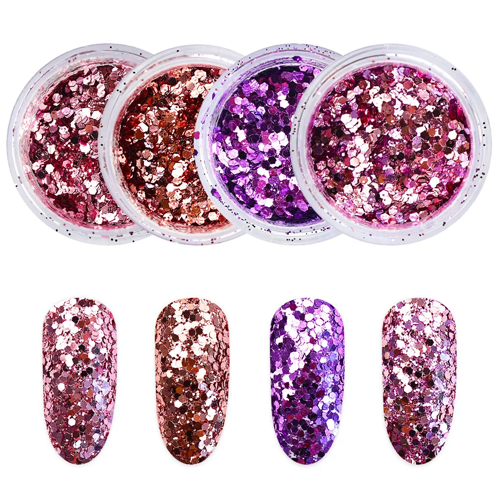 

4Colors/Set Mix Sizes 3D Light Purple Pink Mix Nail Glitter Powder Sequins For Flakes Manicure Nail Art Decorations SF3071