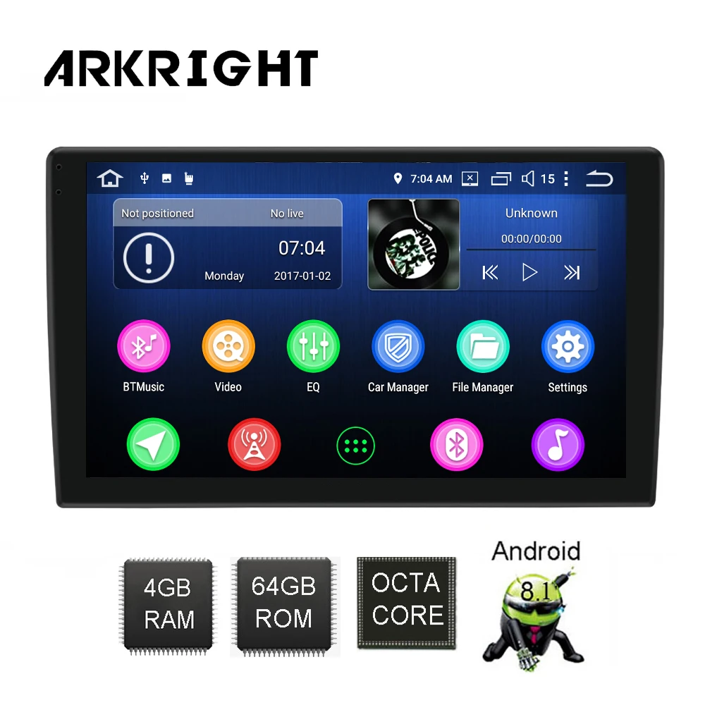 ARKRIGHT 9 ''1Din dvd-плеер автомобиля/Android 8,1 аудио Радио стерео/4+ 64 гб поддержка 4G sim-карты DSP/2.5D изогнутый экран SC9853i