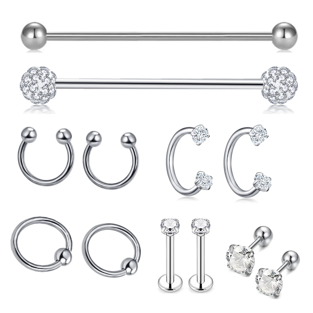 60PCS Fashion Ball Nose Stud Stainless Steel Lip Bar Ring Body Piercing 20G