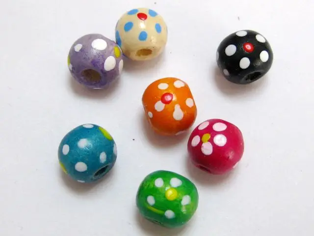 

100 Mixed Color Flower Round Wood Beads~Wooden 10mm