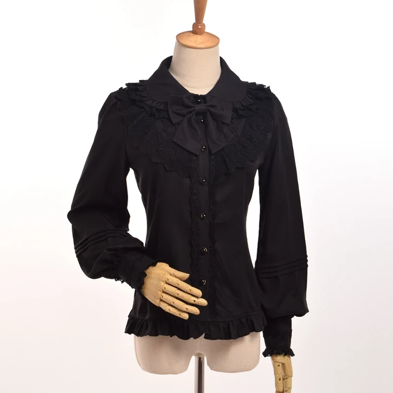 ߼  丮 ̽ 콺  Ƽ θŸ  Vestido Bow ShirtBow/Medieval Women Victorian Lace Blouse Sweet Vintage Lolita Chiffon Vestido Bow ShirtBow