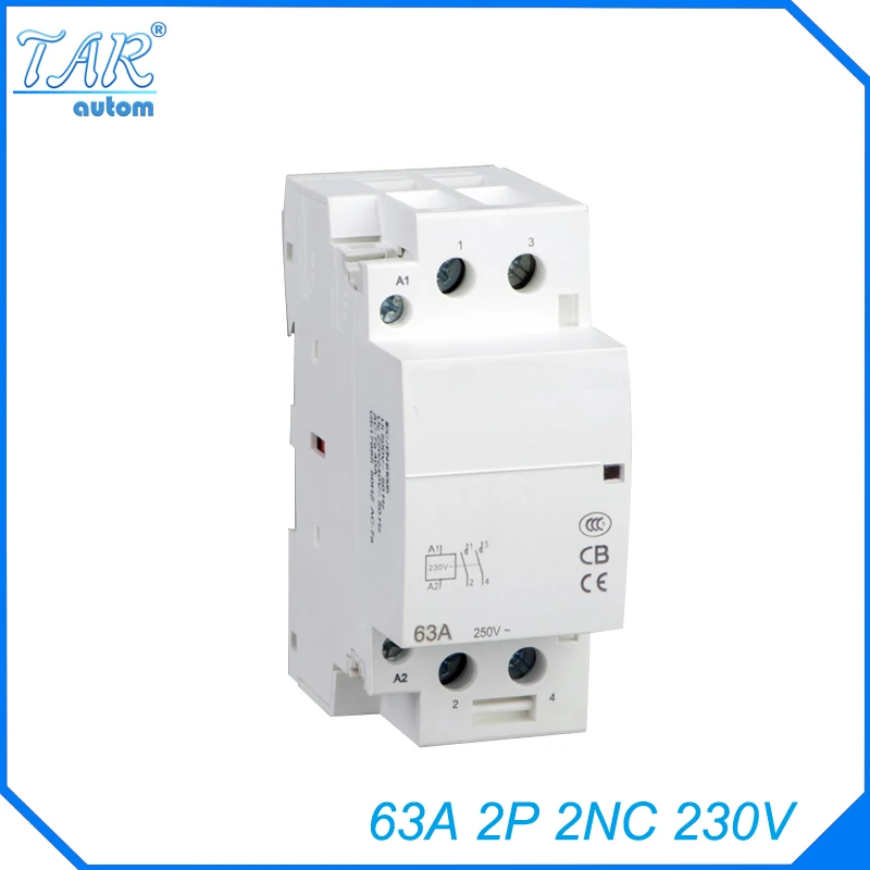 

Free shipping high quality 63A AC 220v 230v 50/60Hz 63A 2NC 2P 2-pole household mini DIN Rail modular AC contactor