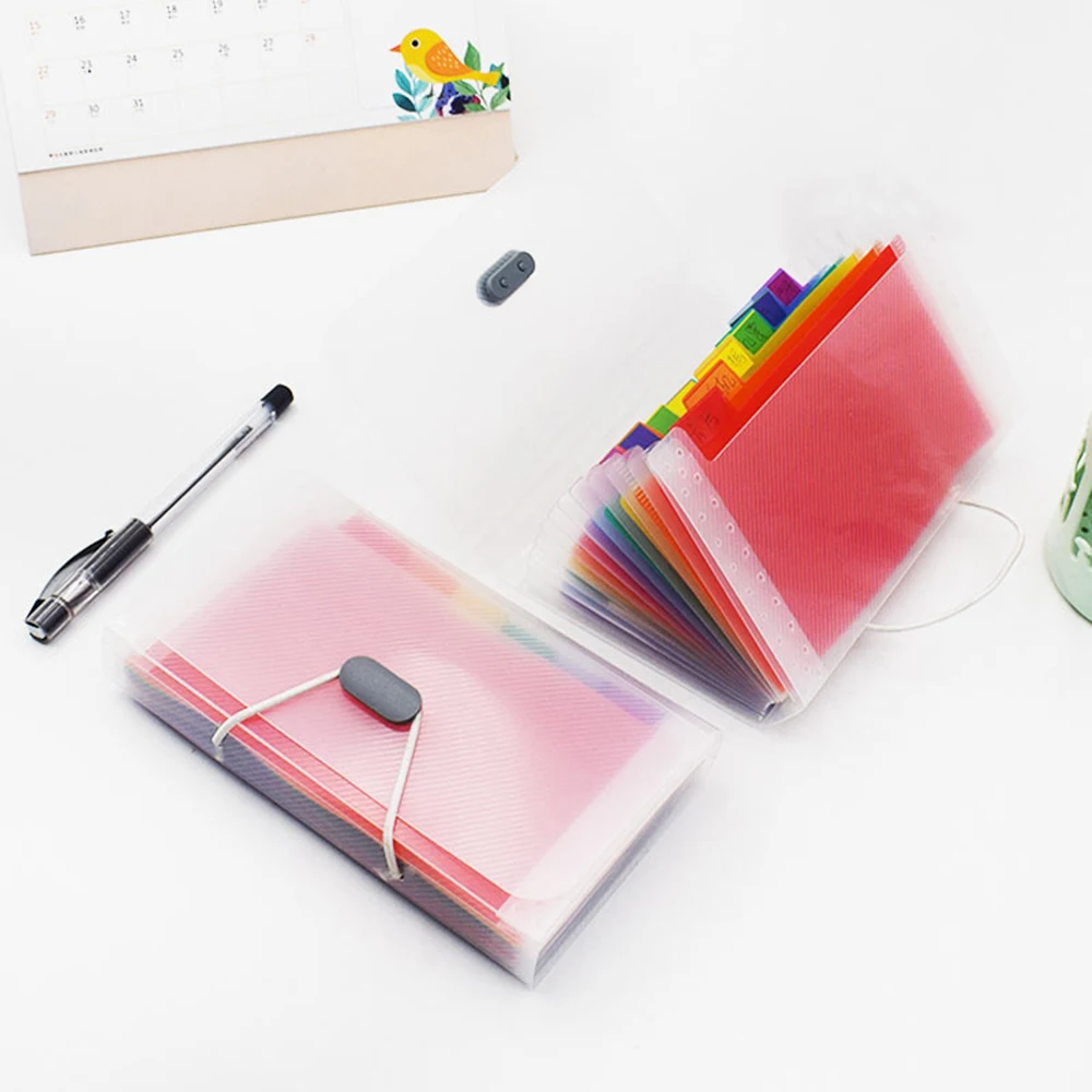 

Portable A6 & 13-pocket Document Organizer Bag Rainbow Color Accordion Expending File Folder with File Guide & Label Cards