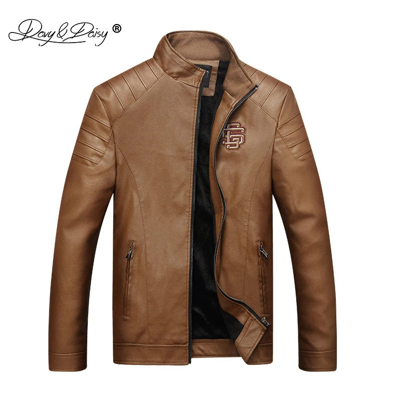 

DAVYDAISY New Casual Men Jacket Warm PU Leather Jackets Fashion Male Autumn Winter Outerwear Coat Faux Leather Coats JK036
