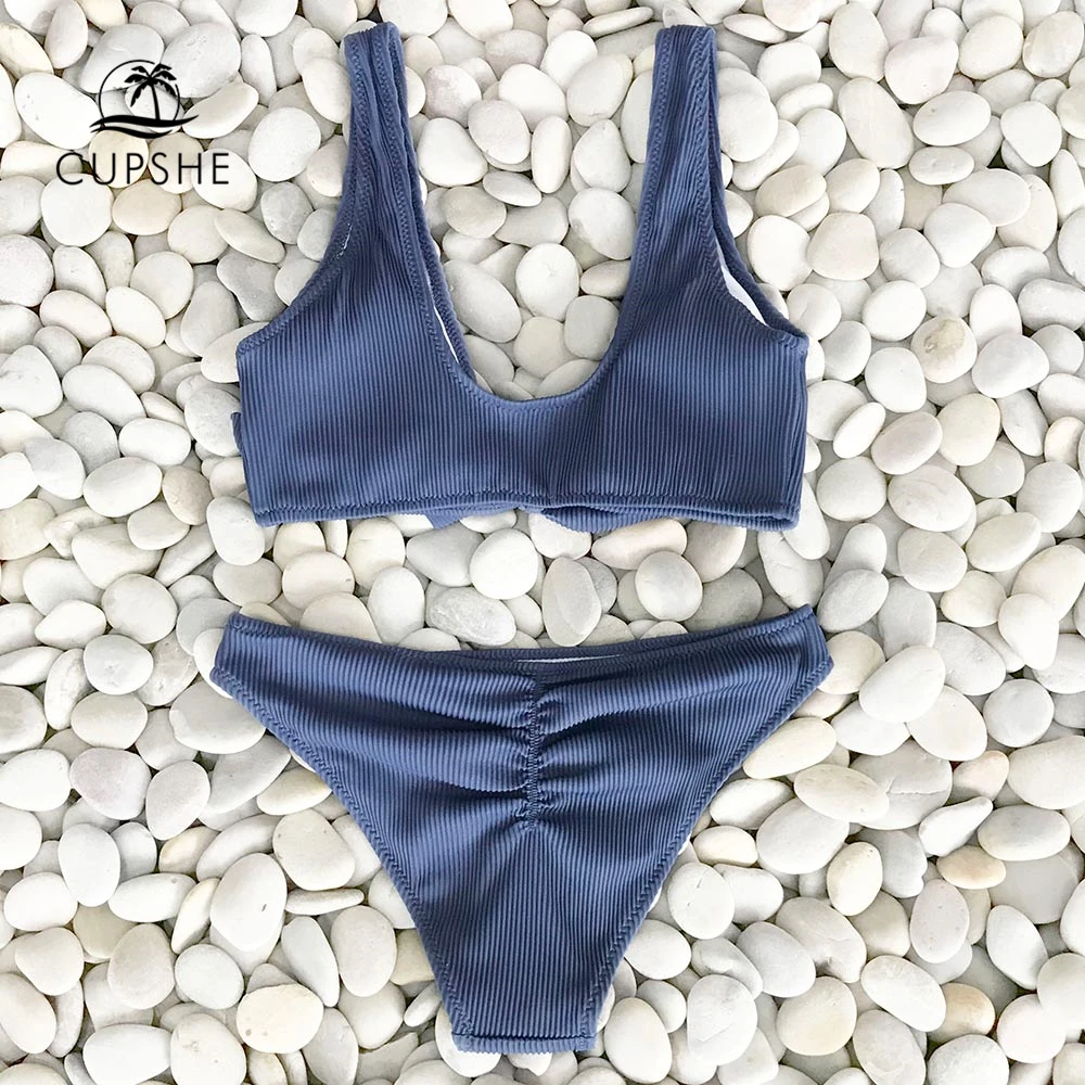 CUPSHE Deep Love Solid Bikini Set Women Blue Summer V-neck Bow Thong Two Pieces Swimsuit 2019 Beach Bathing Suit Swimwear CUPSHE Deep Love Solid Bikini Set Women Blue Summer V-neck Bow Thong Two Pieces Swimsuit 2019 Beach Bathing Suit Swimwear