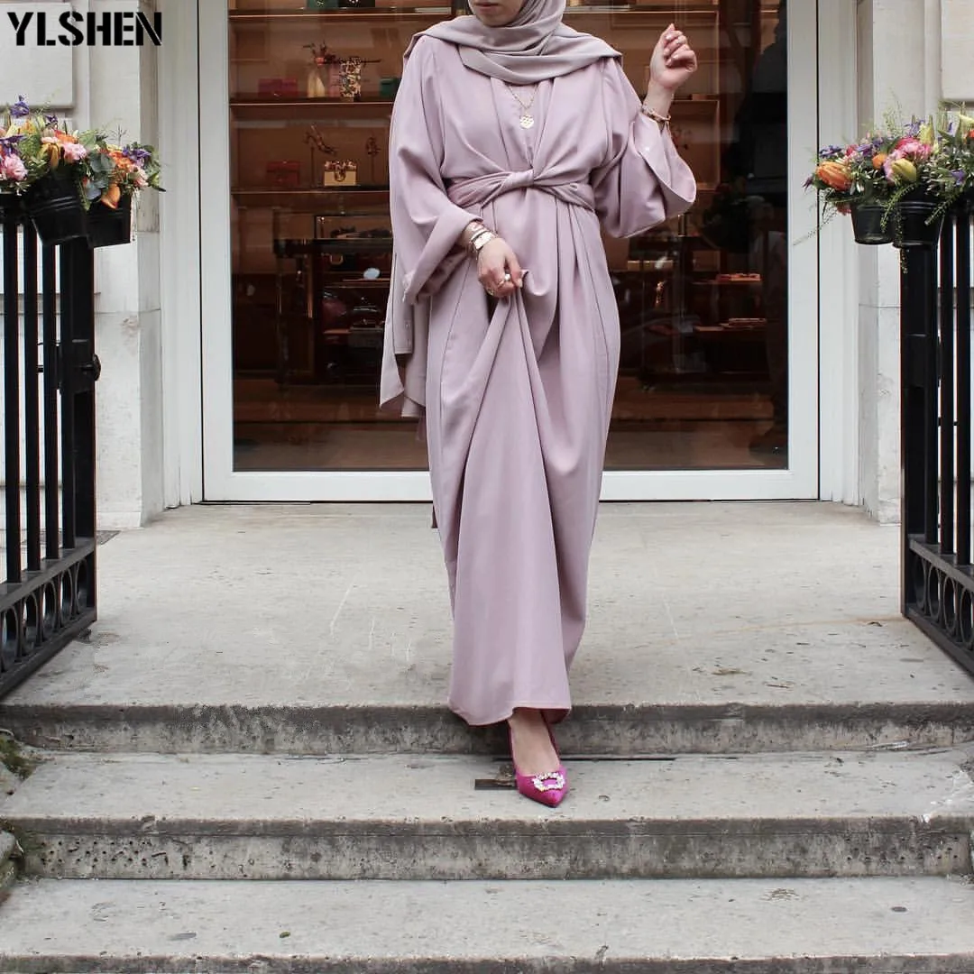 Abaya musluman elbise modas sahte iki adet Robe Musulmane turk Dubai Dubai mah Kaftan Robe tam boy ibadet hizmeti Abaya AliExpress