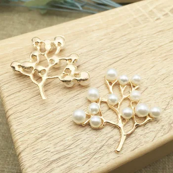 

Hair accessories metal fittings gold silver pearl pendant buckle DIY alloy disk leaves button, cheap tree branch button