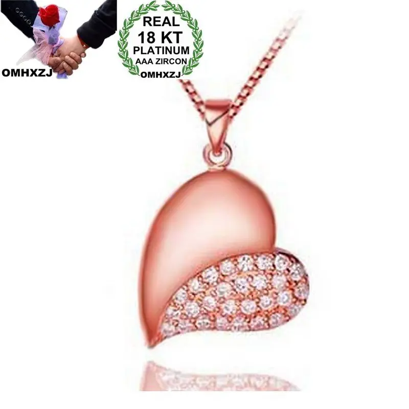 

OMHXZJ Wholesale Personality Fashion Woman Girl Party Wedding Gift Rose Gold Heart AAA Zircon 18KT Rose Gold Pendant Charm CH43