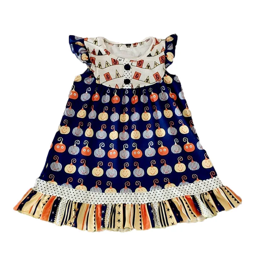 baby girl halloween frocks short sleeve girl dress with pumpkin print