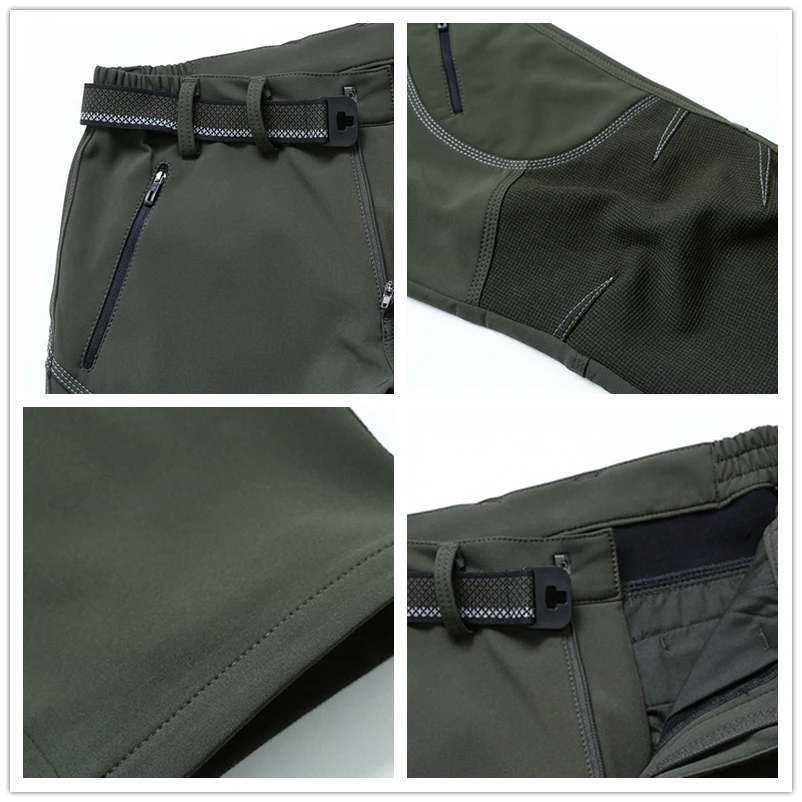 Aufdiazy Winter Men Fleece Softshell Hiking Pants Black Outdoor Sports Male Waterproof Windproof Thermal Camping Trousers JM023