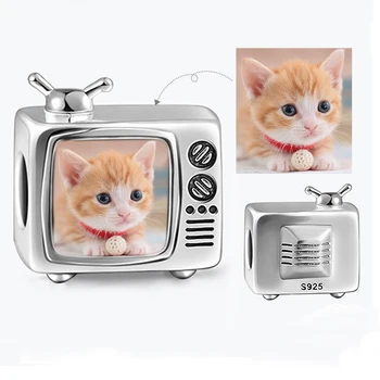 

Personalized Custom Photo 925 Sterling Silver Rectangle Television Charm Fit Brand Bracelet Women DIY Fine Jewelry Creative Gift