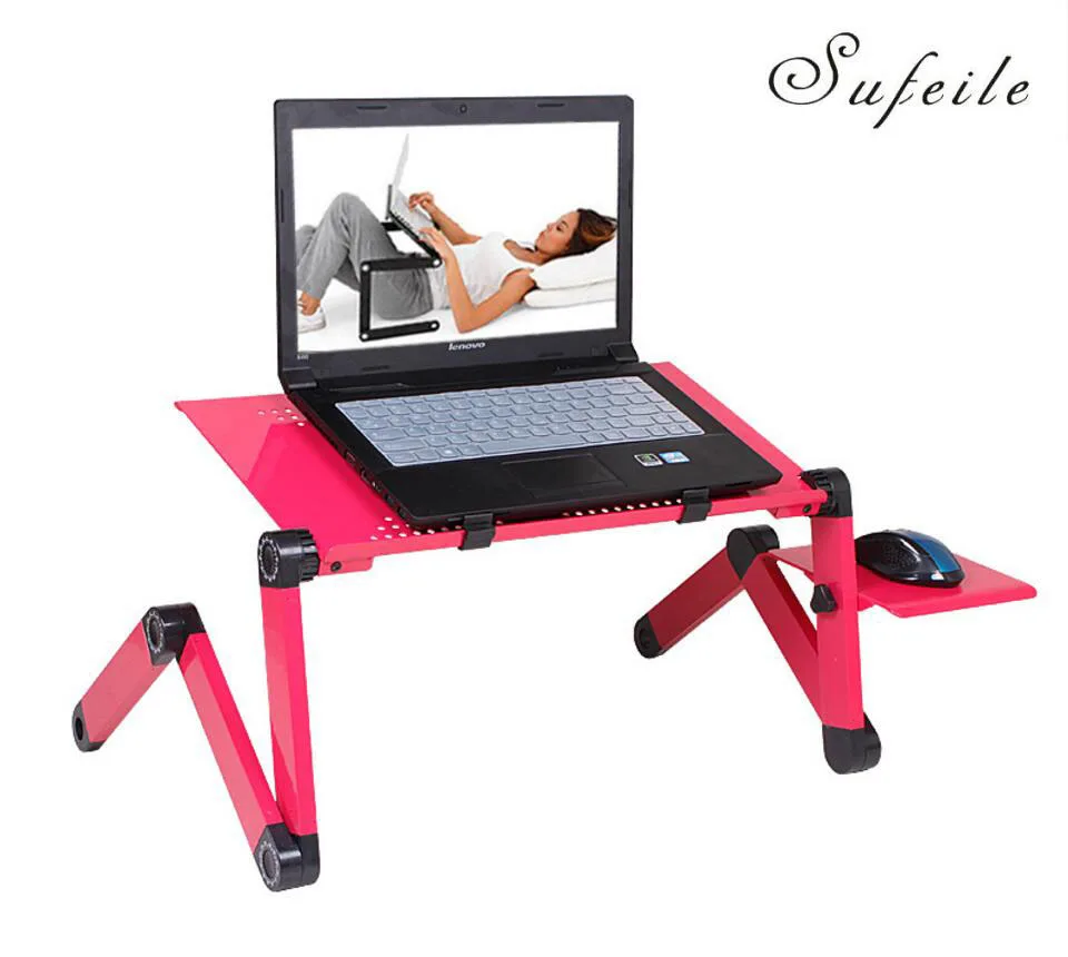 SUFEILE laptop stand MultiFunctional Folding Laptop Table Fan Desk Bed Sofa Tray 360 rolling Adjustable Notebook Desk D15