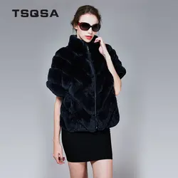TSQSA Для женщин верхняя одежда натуральным кроличьего меха 2017 осень-зима качество меха пальто мода тонкий с молнией Костюмы TAC1703