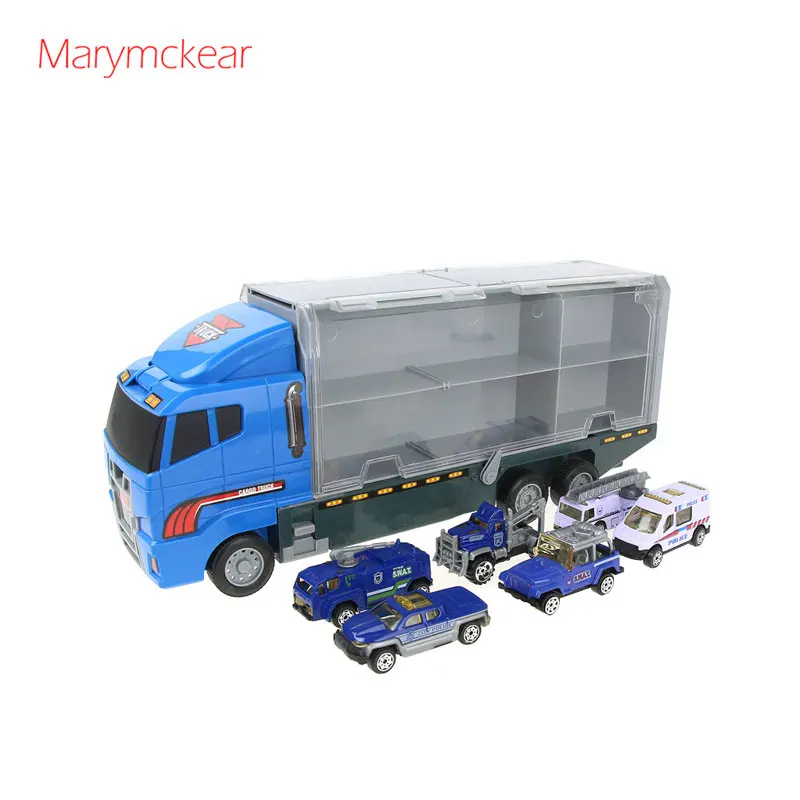 2 в 1 литой автомобиль грузовик модель Металлический Игрушечный Автомобиль из сплава 7 шт. инженерный грузовик трактор крутая игрушка дискаст автомобиль 1: 64 Автомобиль Игрушки для мальчиков - Цвет: Blue