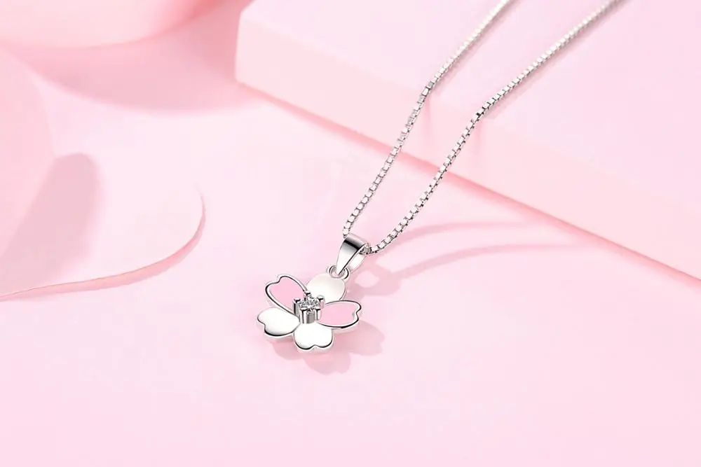 Минимальное изящное ожерелье цветок из стерлингового серебра 925 пробы, милое ожерелье для девочек, детская розовая эмалированная бижутерия, подарок SN003