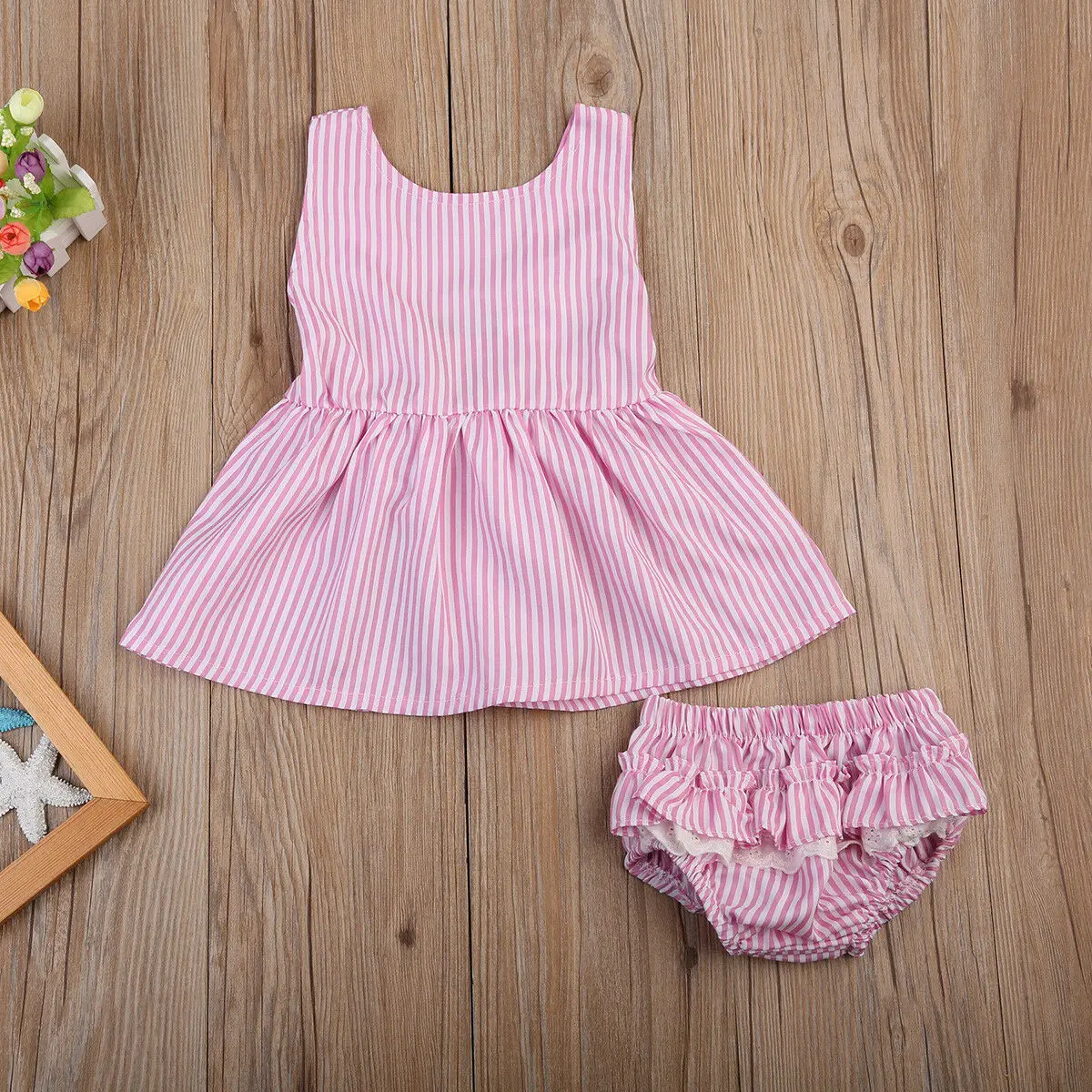 2PCS Baby Girl Striped Bow Tutu Dress Tops+Shorts Pants Summer Outfit Clothes