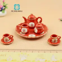1:12 Кукольный Миниатюрный фарфоровый китайский красный керамический чайник китайский набор