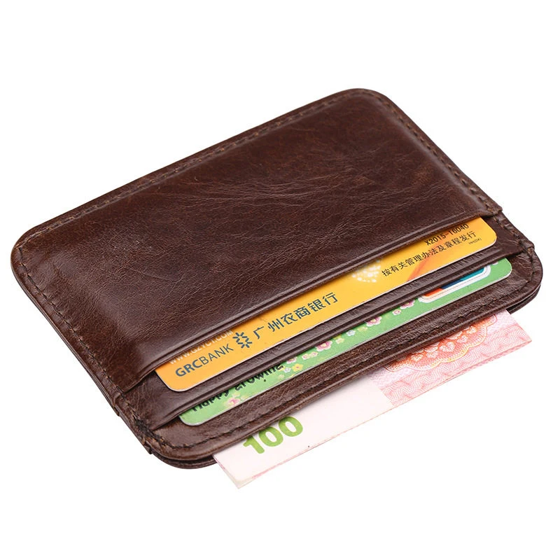 

2019 Fashion Cow Leather Thin Business Credit Card Holder Oil Wax Men Wallet New Arrival Vintage Soft License Purse Tarjetero