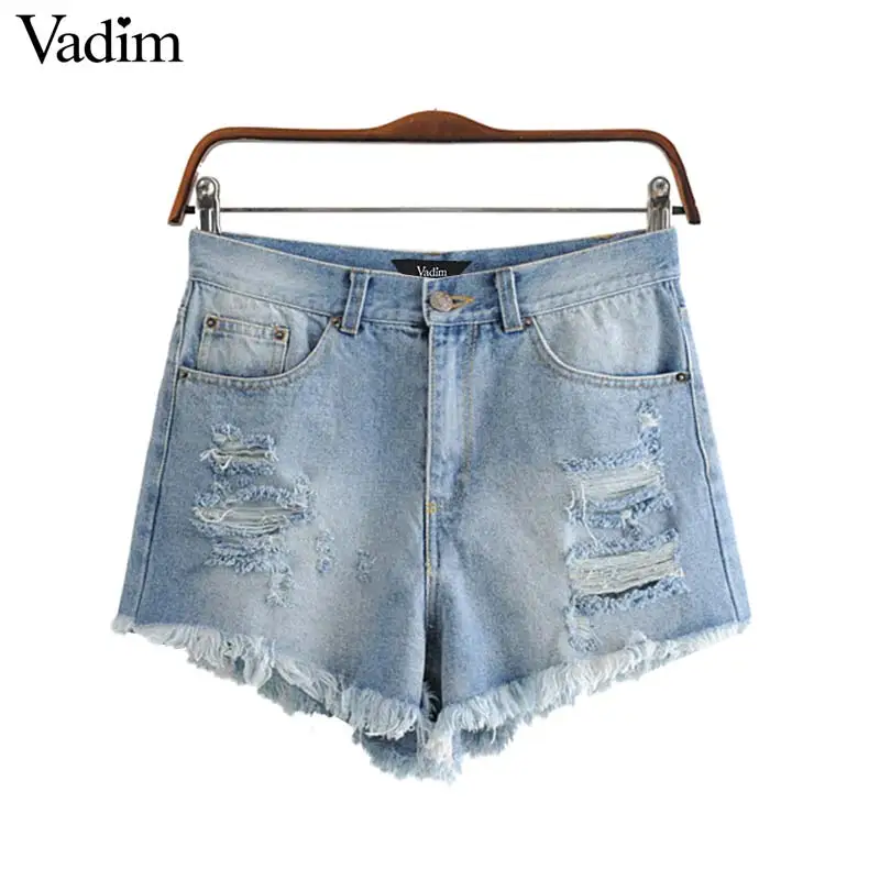 Vadim women holes design denims shorts zipper fly pockets vintage